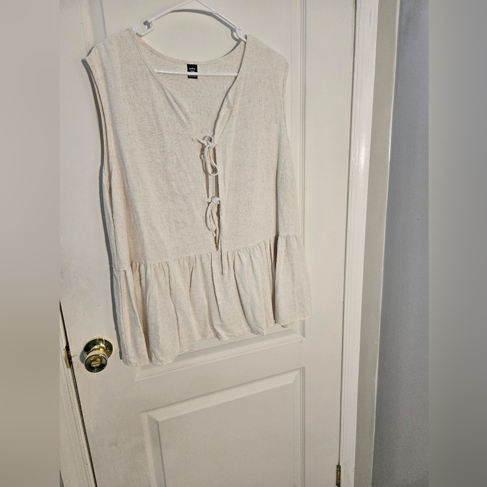 SHEIN Cream Tie-Front Peplum Blouse